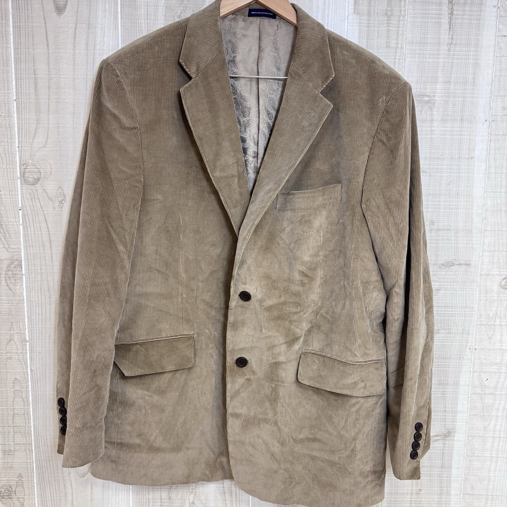 VTG Stafford 44R Men's Blazer Jacket Tan‎ Classic Fit Sport Coat Corduroy Cotton